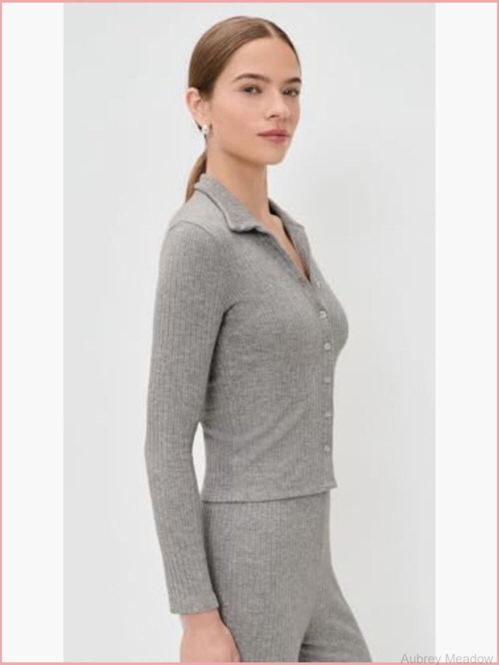 Long Sleeve Cardigan with Collared Neck - Lightweight Ribbed Knit - Picture 5 of 6